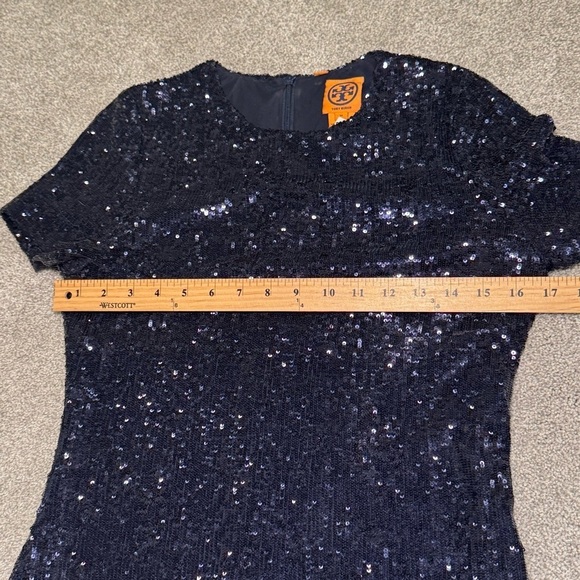 Tory Burch Sequin T-Shirt Mini Dress in Midnight Navy Blue Size Medium EUC - Picture 7 of 10